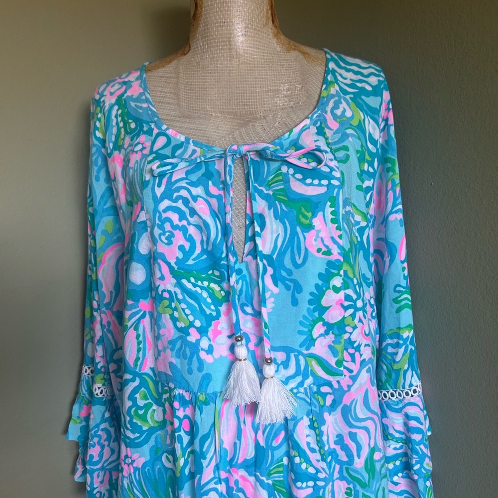 Lilly Pulitzer Azita Tunic Dress w/Tassel Blue Ibiza Aqua La Vista NWT $148 - Picture 5 of 8